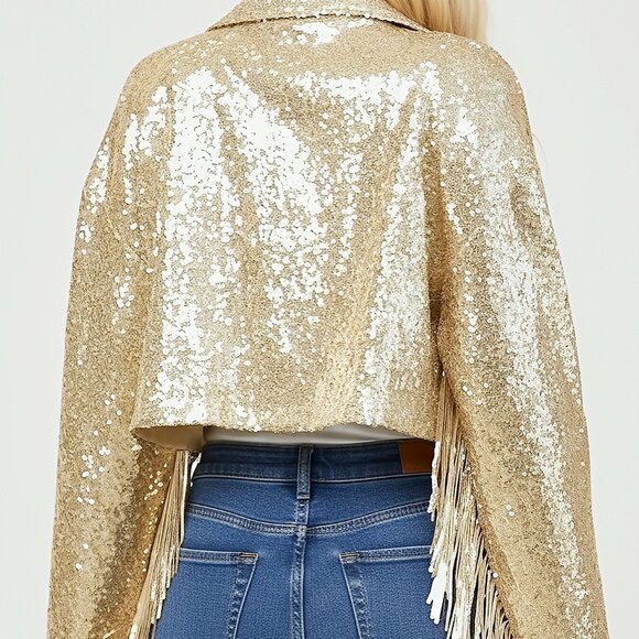 NWT Gold Fringe Cropped Moto Jacket - Picture 8 of 9
